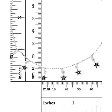 Black Spinel Star Dangle Chain Bracelet (1/10 ct. t.w.) in Sterling Silver