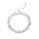 Cubic Zirconia Baguette Link Bracelet in Fine Silver Plated