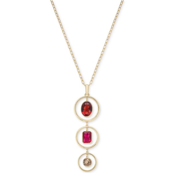 Gold-Tone Multi Stone Orbital Long Pendant Necklace, 30