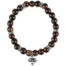 Silver-Tone Floret Charm Pavé & Wood Beaded Stretch Bracelet