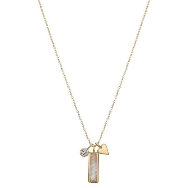 Mother of Pearl Grandma and Cubic Zirconia Bezel and 14K Gold Plated Heart Pendant Necklace